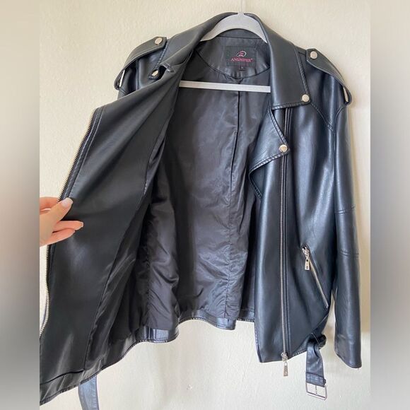 Angmifer Faux Leather Black Jacket Size M - Picture 9 of 11
